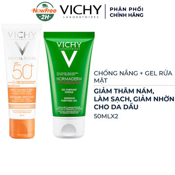 Combo Vichy Chống Nắng Giảm Thâm Nám &amp; Gel Rửa Mặt Da Dầu