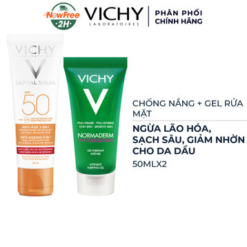 Combo Vichy Chống Nắng Ngừa Lão Hóa &amp; Gel Rửa Mặt Da Dầu