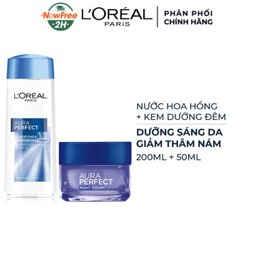 Bộ Đôi L'Oreal Nước Hoa Hồng &amp; Kem Dưỡng Đêm Sáng Da 200ml+50ml