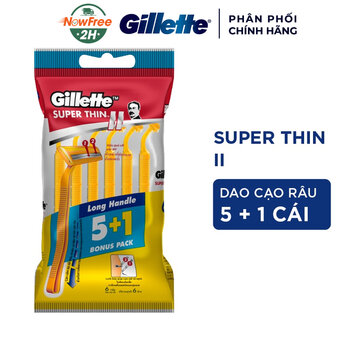 Dao Cạo Gillette Super Thin Cán Vàng (Gói 5 Tặng 1)