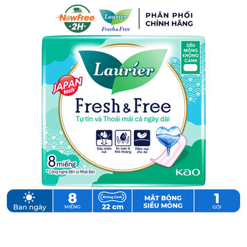 Băng Vệ Sinh Laurier Fresh&amp;Free Siêu Mỏng Không Cánh 8M