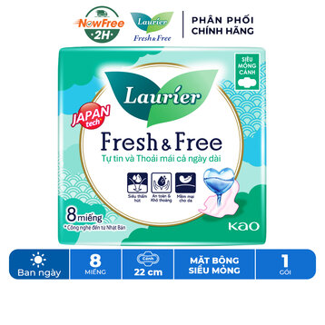 Băng Vệ Sinh Laurier Fresh&amp;Free Siêu Mỏng Cánh 8 Miếng