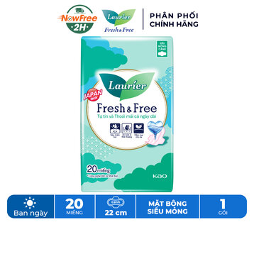 Băng Vệ Sinh Laurier Fresh&amp;Free Siêu Mỏng Cánh 22cm 20 Miếng