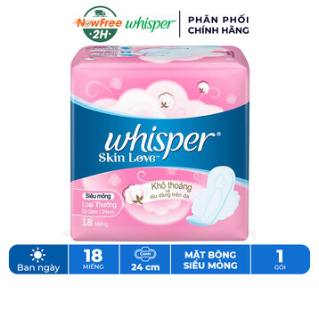 Băng Vệ Sinh Whisper Mặt Bông Siêu Mỏng Cánh Ngày Thường 24cm 18M