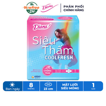 Băng Vệ Sinh Diana Siêu Thấm Cool Fresh Siêu Mỏng Cánh 8M