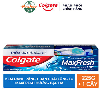 Kem Đánh Răng Colgate Maxfresh Hương Bạc Hà 225g + Bàn Chải Lông Tơ