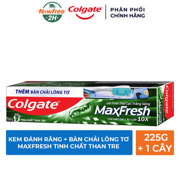 Kem Đánh Răng Colgate Maxfresh Tinh Chất Than Tre 225g + Bàn Chải Lông Tơ