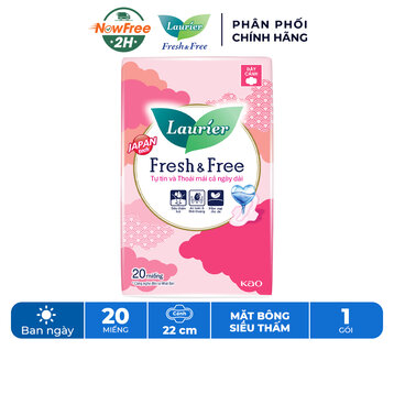 Băng Vệ Sinh Laurier Fresh&amp;Free Dày Cánh 22cm 20 Miếng