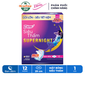Băng Vệ Sinh Diana Super Night Ban Đêm 29cm Gói 12 Miếng