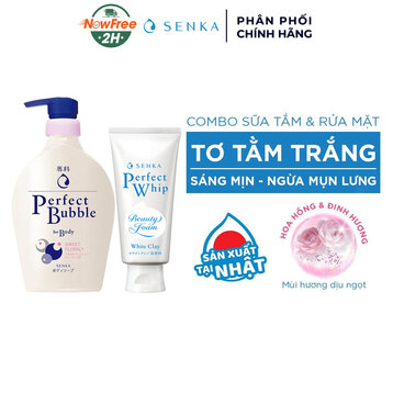 Combo Senka Sữa Tắm Hương Hoa Dịu Ngọt 500ml &amp; Sữa Rửa Mặt Đất Sét Trắng 120g