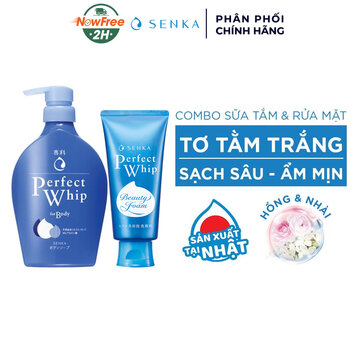 Combo Senka Sữa Tắm Dưỡng Ẩm 500ml &amp; Sữa Rửa Mặt Perfect Whip 120g