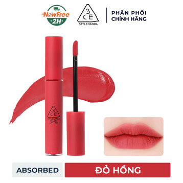 Son Kem Lì 3CE Mịn Màng Như Nhung Absorbed - Đỏ Hồng 4g