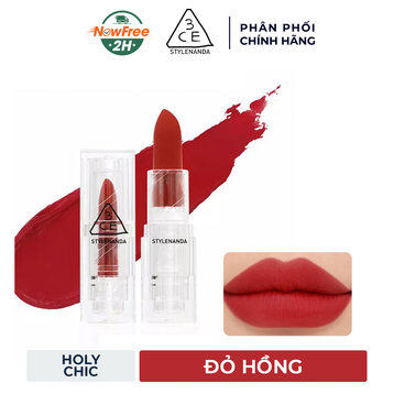 Son Thỏi Lì 3CE Vỏ Trong Suốt Holy Chic - Đỏ Hồng 3.5g