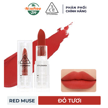 Son Thỏi Lì 3CE Vỏ Trong Suốt Red Muse - Đỏ Tươi 3.5g
