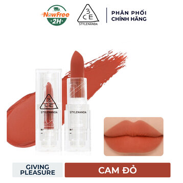 Son Thỏi Lì 3CE Vỏ Trong Suốt Giving Pleasure - Cam Đỏ 3.5g