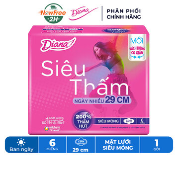 Băng Vệ Sinh Diana Siêu Thấm Siêu Mỏng Cánh 29cm 6 Miếng