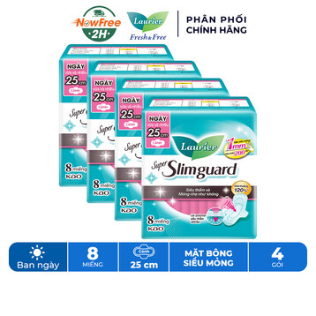 Combo 4 Băng Vệ Sinh Laurier Siêu Mỏng 1mm Ngày 25cm 8 Miếng
