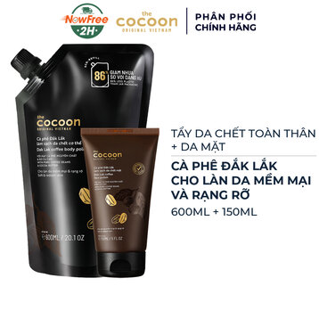 Combo Cocoon Big Size Tẩy Da Chết Toàn Thân 600ml &amp; Mặt Từ Cà Phê Đắk Lắk 150ml