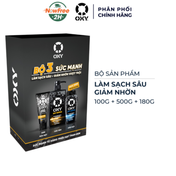 Bộ Sản Phẩm OXY Làm Sạch Sâu, Giảm Nhờn (Kem Rửa Mặt 100g + Sữa Tắm 500g + Tặng Dầu Gội 180g)