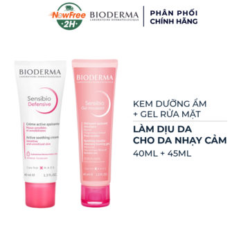 Combo Bioderma Kem Dưỡng Ẩm Dịu Da 40ml + Gel Rửa Mặt Da Nhạy Cảm 45ml
