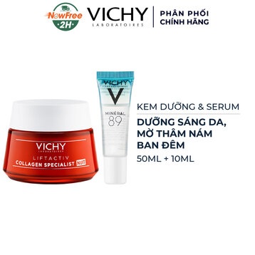 Combo Vichy Kem Dưỡng &amp; Serum Sáng Da, Mờ Thâm Nám Ban Đêm