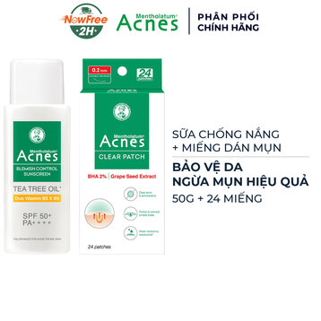 Combo Acnes Sữa Chống Nắng Ngừa Mụn 50g &amp; Miếng Dán Mụn 24 Miếng