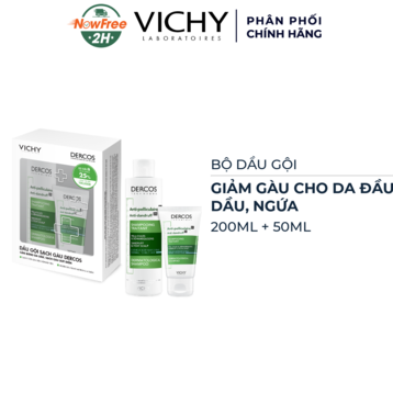Bộ Dầu Gội Vichy Giảm Gàu Cho Da Đầu Dầu, Ngứa 200ml + 50ml