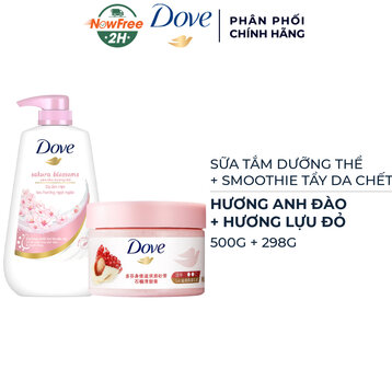 Combo Dove Sữa Tắm Dưỡng Thể Hương Anh Đào 500g + Smoothie Tẩy Da Chết Hương Lựu Đỏ 298g