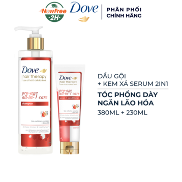 Combo Dove Dầu Gội 380ml + Kem Xả Serum 2in1 Tóc Phồng Dày &amp; Ngăn Lão Hóa 230ml