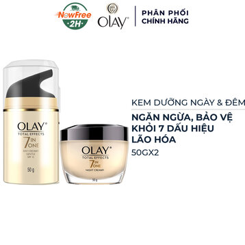 Combo Kem Dưỡng Olay Dịu Nhẹ, Ngừa Lão Hóa Ban Ngày &amp; Ban Đêm 50g/Lọ
