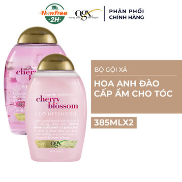 Bộ Gội Xả OGX Chiết Xuất Hoa Anh Đào Cấp Ẩm Cho Tóc 2x385ml
