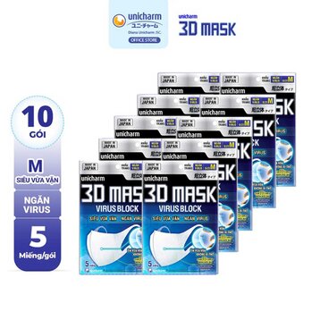 Combo 10 Gói Khẩu Trang Unicharm 3D Mask Ngăn Virus Size M