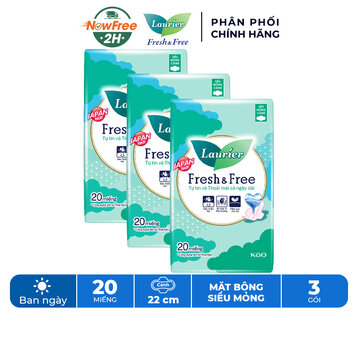 Combo 3 Băng Vệ Sinh Laurier Fresh&amp;Free Siêu Mỏng Cánh 20M