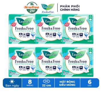 Combo 6 Băng Vệ Sinh Laurier Fresh&amp;Free Siêu Mỏng Cánh 8 Miếng