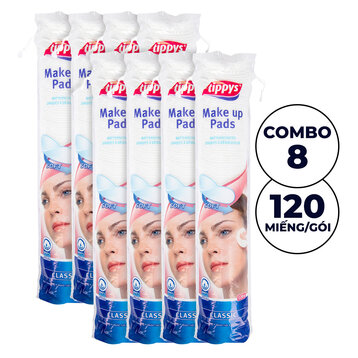 Combo 8 Bông Tẩy Trang Tippys Classic 120 Miếng