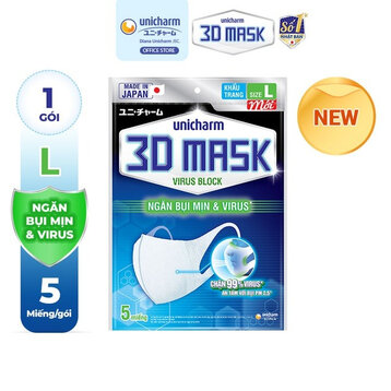 Khẩu Trang Unicharm 3D Mask Ngăn Virus Size L Gói 5 Cái