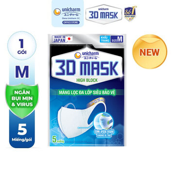 Khẩu Trang Unicharm 3D Mask Ngăn Virus Size M Gói 5 Cái