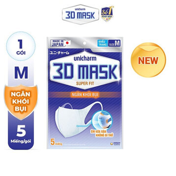 Khẩu Trang Unicharm 3D Mask Ngăn Khói Bụi Size M Gói 5 Cái