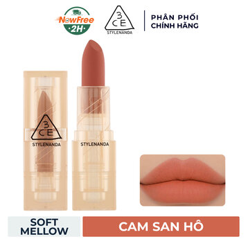 Son Thỏi 3CE Vỏ Trong Màu Lì Soft Mellow - Cam San Hô 3.5g (HSD: 19/09/2025)