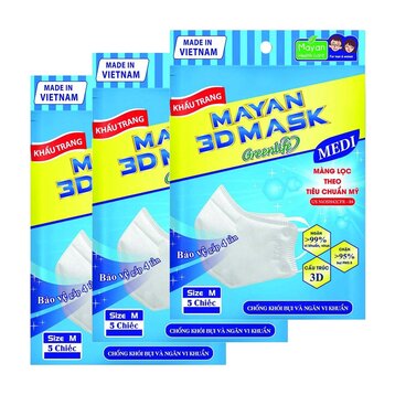 Combo 3 Gói Khẩu Trang Mayan 3D Màu Trắng (5 Cái x 3 Gói)