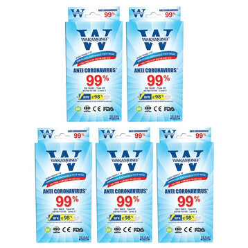 Combo 5 Hộp Khẩu Trang Y Tế Wakamono 4 Lớp (Hộp 10 Cái) (Màu Ngẫu Nhiên)