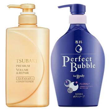 Combo Dầu Xả Tsubaki Ngăn Rụng Tóc 490ml + Sữa Tắm Senka Hoa Tươi Mát 500ml