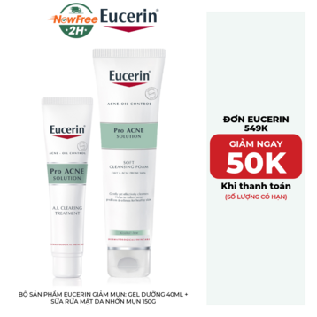 Bộ Sản Phẩm Eucerin Giảm Mụn: Gel Dưỡng 40ml + Sữa Rửa Mặt Da Nhờn Mụn 150g