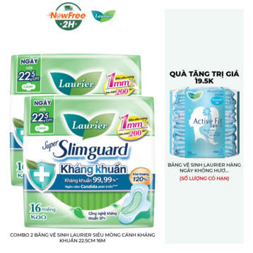 Combo 2 Băng Vệ Sinh Laurier Siêu Mỏng Cánh Kháng Khuẩn 22.5cm 16M
