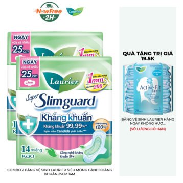 Combo 2 Băng Vệ Sinh Laurier Siêu Mỏng Cánh Kháng Khuẩn 25cm 14M
