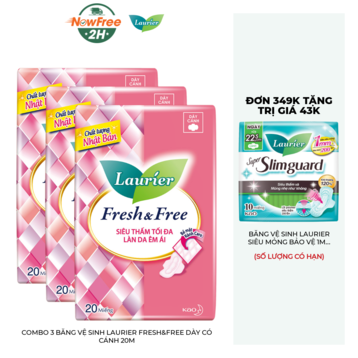 Combo 3 Băng Vệ Sinh Laurier Fresh&amp;Free Dày Có Cánh 20M