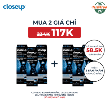 Combo 3 Kem Đánh Răng Closeup Dạng Gel Trắng Răng Kim Cương 100gx3
