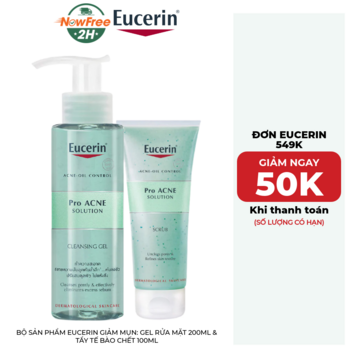Bộ Sản Phẩm Eucerin Giảm Mụn: Gel Rửa Mặt 200ml &amp; Tẩy Tế Bào Chết 100ml