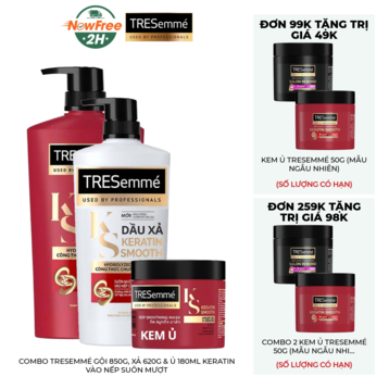 Combo TRESemmé Gội 850g, Xả 620g &amp; Ủ 180ml Keratin Vào Nếp Suôn Mượt