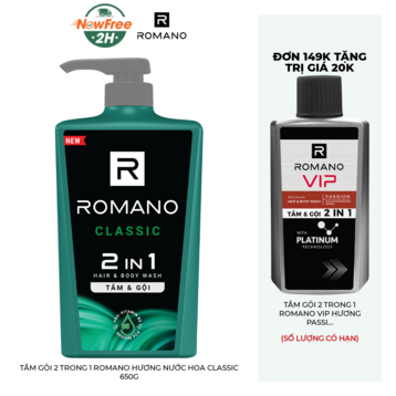 Tắm Gội 2 Trong 1 Romano Hương Nước Hoa Classic 650g